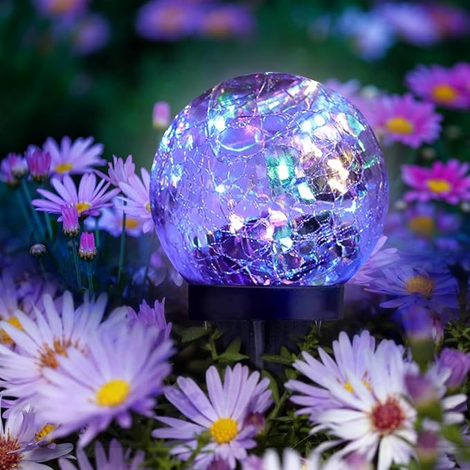 Solar Garden Lights Outdoor Waterproof, 4 Pack 30 LEDs Cracked Glass Ball Light - Image 3
