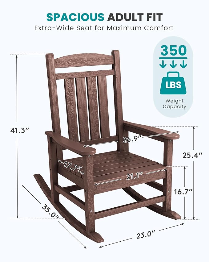 SERWALL HDPE Outdoor Rocking Chair Set of 4, Oversized Patio Rocking Chairs - Image 3