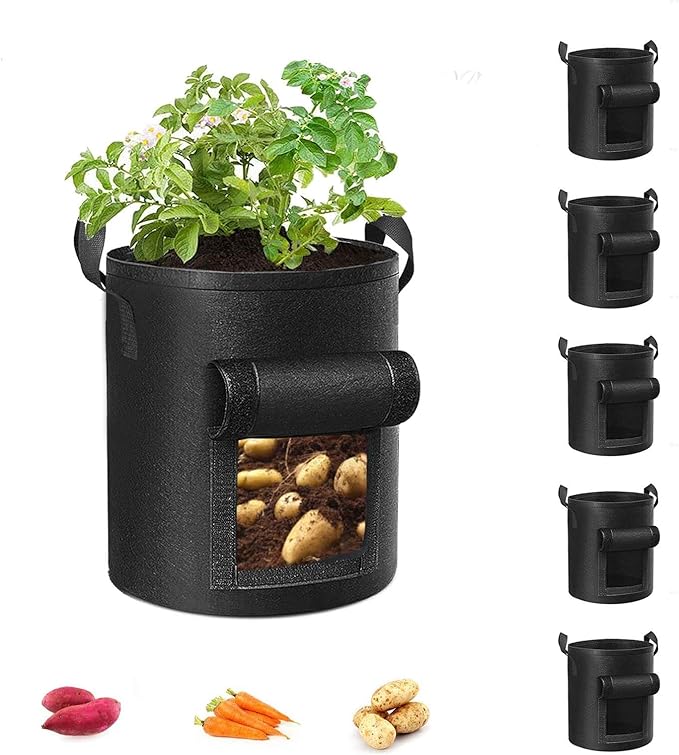 5-Pack 10 Gallon Potato Grow Bags, Garden Planting Bag by Cavisoo