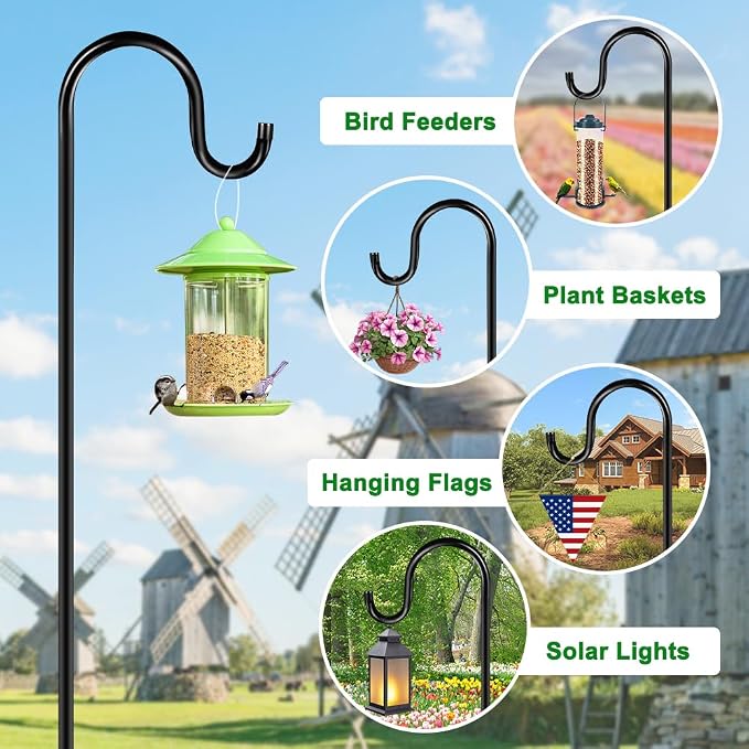 72" Shepherds Hooks for Outdoor, Heavy Duty Garden Bird Feeder Pole for Hanging - Image 5