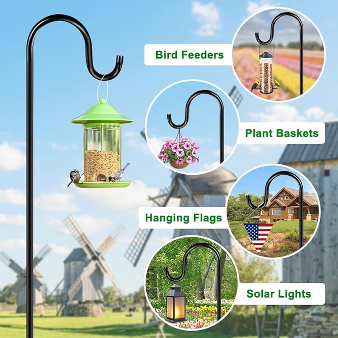 48" Shepherds Hooks for Outdoor, Heavy Duty Garden Bird Feeder Pole for Hanging - Image 5