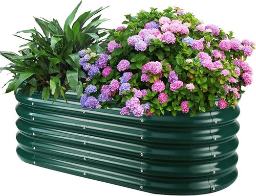 17" Tall Outdoor Garden Raised Garden Bed Kits, 4ft X 2ft Oval, 0.8MM Thick by YSEJOMP