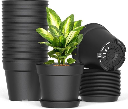 20 Pack 6 Inch Plant Pots with Drainage and Saucers, Stackable Nursery Planters by SwinDuck