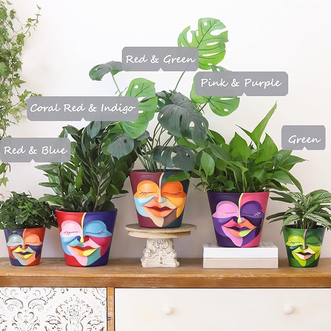GUGUGO 8 Inch Planter Abstract Rainbow Face Pots - Image 4