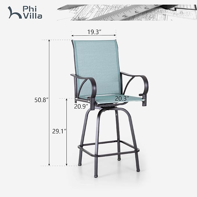 PHI VILLA Outdoor Bar Stools Set of 6, Swivel Patio Bar Stools & Chairs - Image 2
