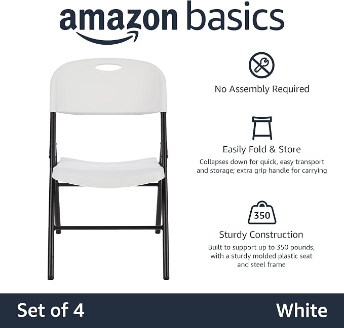 Amazon Basics Foldable Portable Comfortable Sturdy Folding Plastic Chair - Image 4