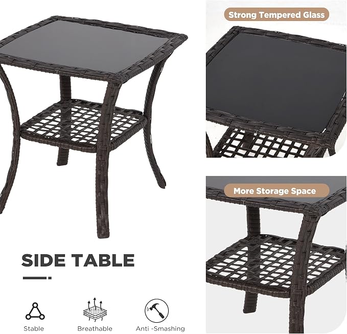 HOMREST 3 Piece Outdoor Swivel Chair Set, Wicker Patio Bistro Set - Image 6
