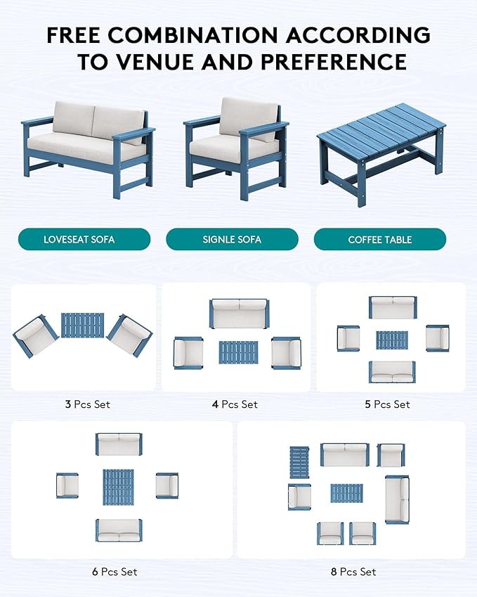 SERWALL 5 Pieces HDPE Outdoor Sofa Set - Image 8