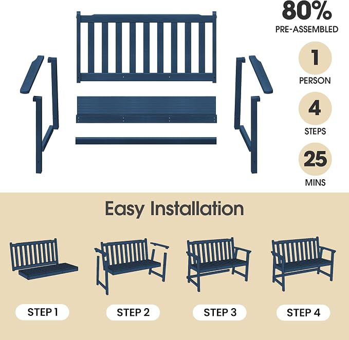 Ciokea 48" Outdoor Bench Set of 2, HDPE Weatherproof Garden Bench, 2-Person - Image 6