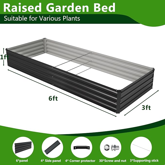2PCS 6x3x1ft Galvanized Raised Garden Bed Kit, Galvanized Planter Raised Garden - Image 3