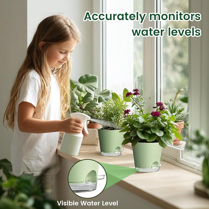 6 inch Self Watering Pots for Indoor Outdoor Plants, 6 Pack Flower Plant Pots - Image 5