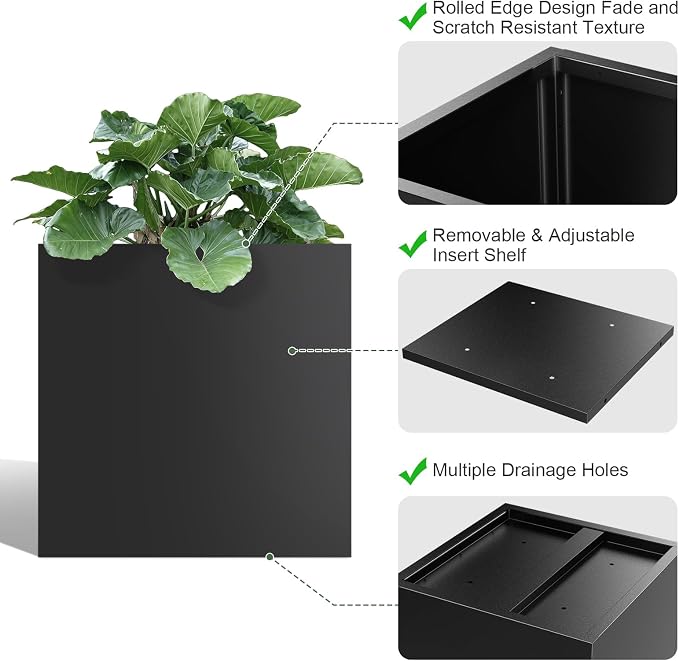 Metal Large Planter Box 26" L x 26" W x 26", Heavy Duty Tall Rectangle Outdoor - Image 3