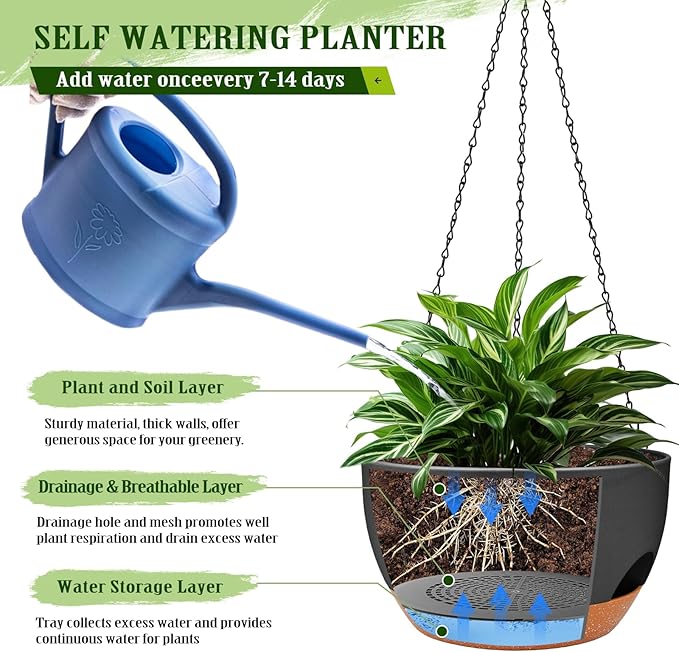 Hanging Planters for Outdoor Indoor Plants, 2 Pack 10 Inch Hanging Basket - Image 3