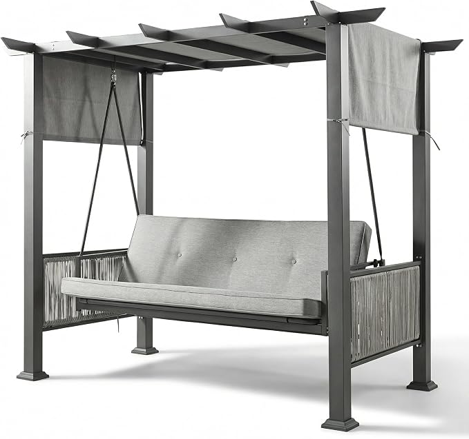 Pamapic 2-in-1 Convertible Porch Swing Bed, 3-Seat Elegant Patio Swing by Pamapic