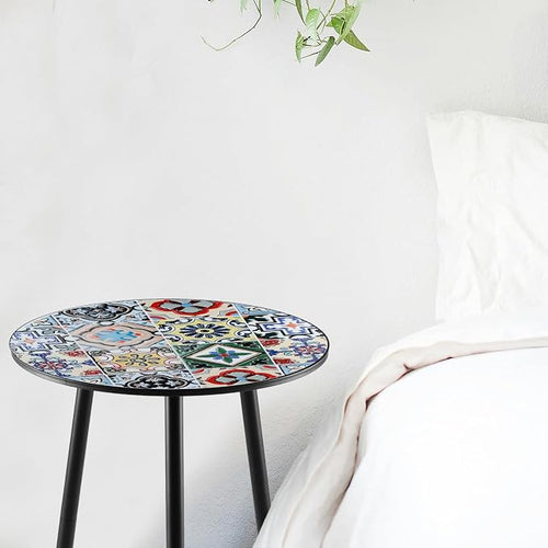 2 Packs Metal Mosaic Round Side Tables 13.4" Small Outdoor Patio Round Accent - Image 2