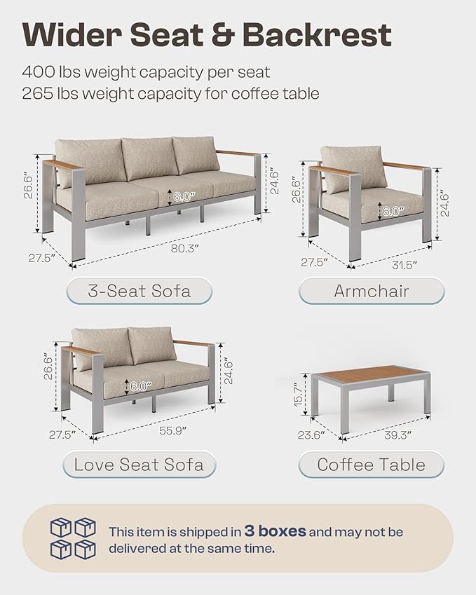 Aluminum Outdoor Patio Furniture, 3 Seats All-Weather Outdoor Patio Sofa - Image 7