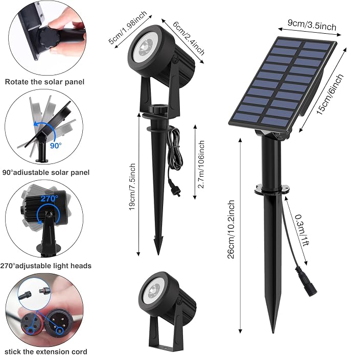 T-SUNUS RGB Solar Landscape Spotlights Christmas, Color Changing Spot Lights - Image 7