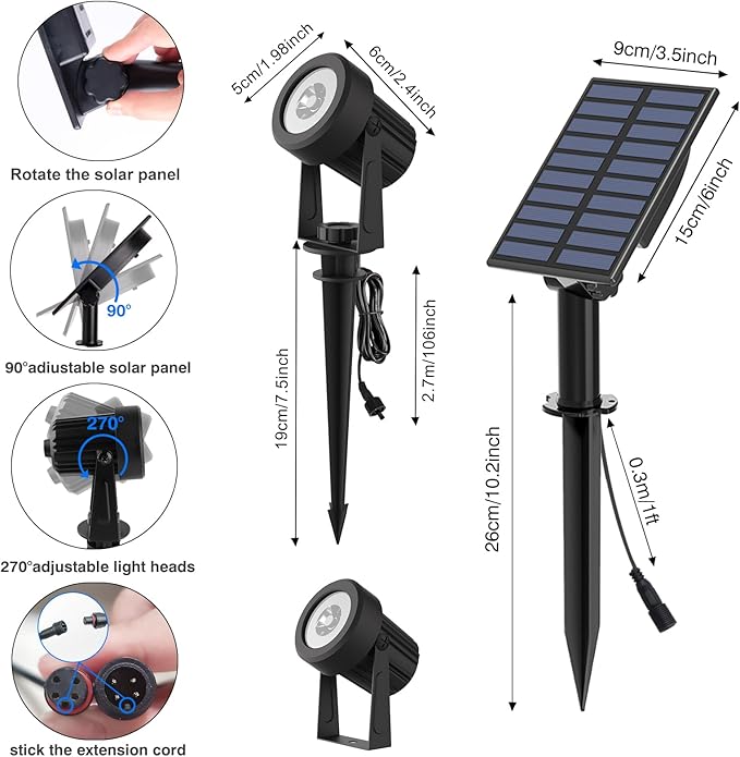 T-SUNUS RGB Solar Landscape Spotlights Christmas, Color Changing Spot Light - Image 7