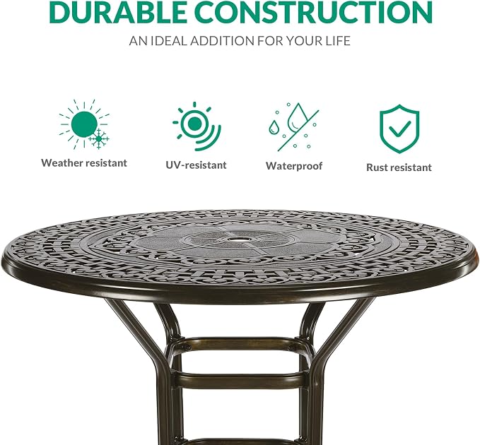 VIVIJASON 3-Piece Patio Swivel Bar Stools Set, All Weather Cast Aluminum - Image 2