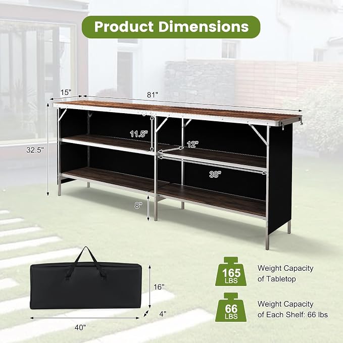 COSTWAY 81" Folding Picnic Table, Portable Bar Table - Image 3