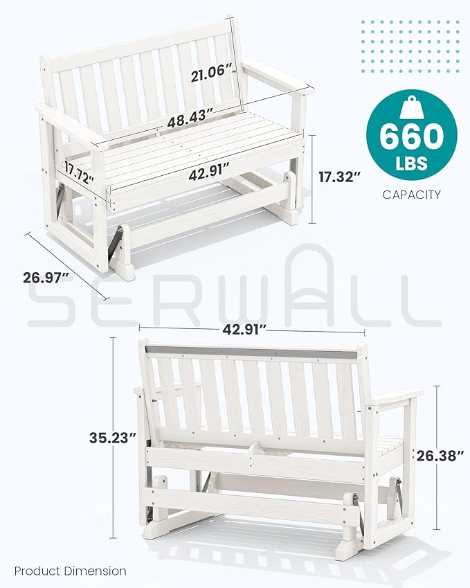 SERWALL Outdoor Glider Bench Set of 4, HDPE Weather-Resistant Swinging Bench - Image 2