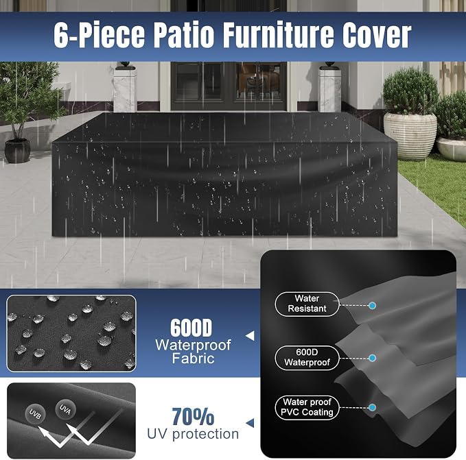 Aoxun 6 Pieces Patio Furniture Set Wicker Rattan Outdoor Sectional Conversation - Image 7