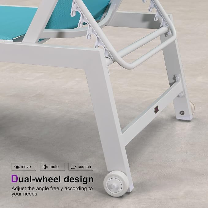 PURPLE LEAF Patio Lounge Chair 2 Pieces White Aluminum Outdoor Chaise Lounge - Image 6