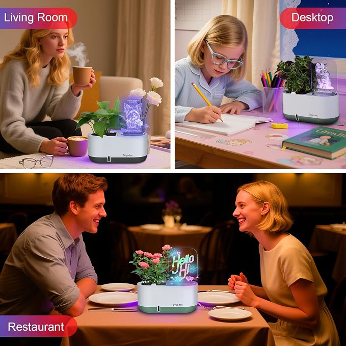 Self-Watering Plant Pot with LED Note Board & 7 Colors Pen Acrylic Message - Image 3