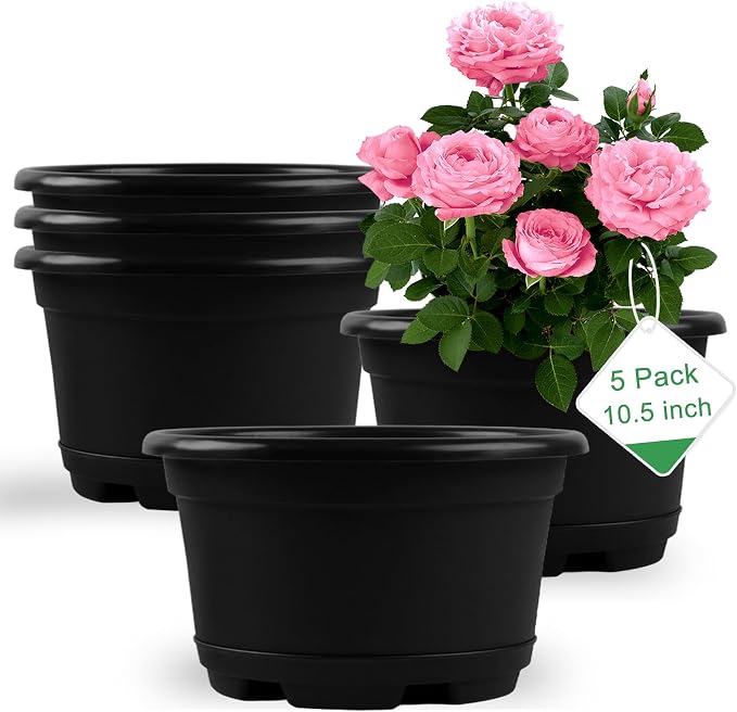 5 Pack 10.5 inch Plant Pots, Planter-Pots-for-Plants，Plastic Flower Pot by KPUVX