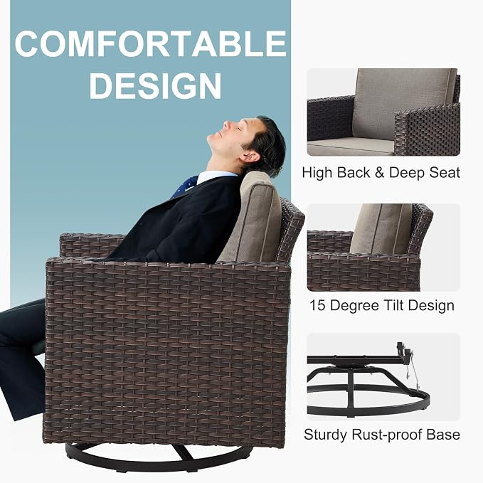 Belord Wicker Patio Furniture 5 Piece Outdoor Sofa Set, Oversize Outdoor Swivel - Image 4