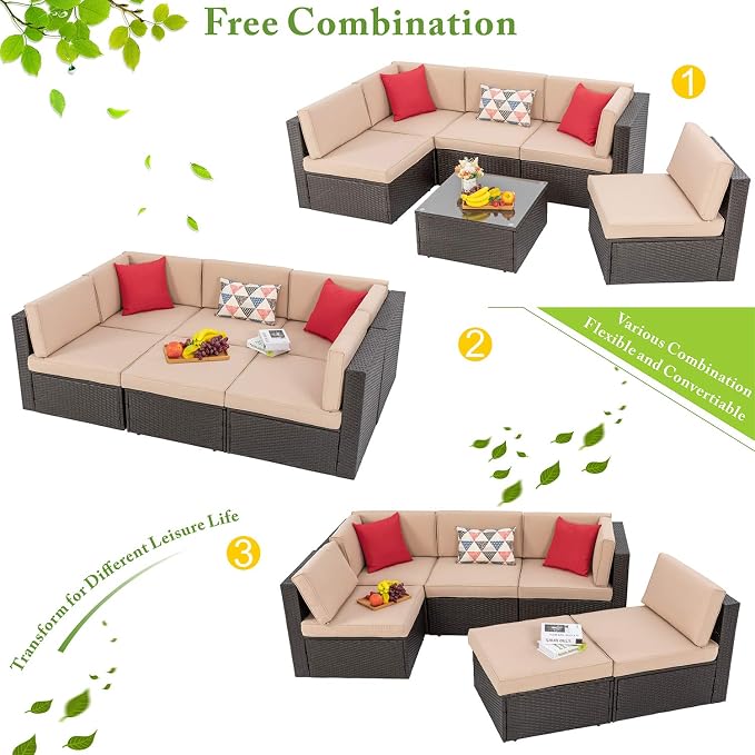 Vongrasig 6 Pieces Outdoor Patio Furniture Set, PE Wicker Rattan Sectional Sofa - Image 4