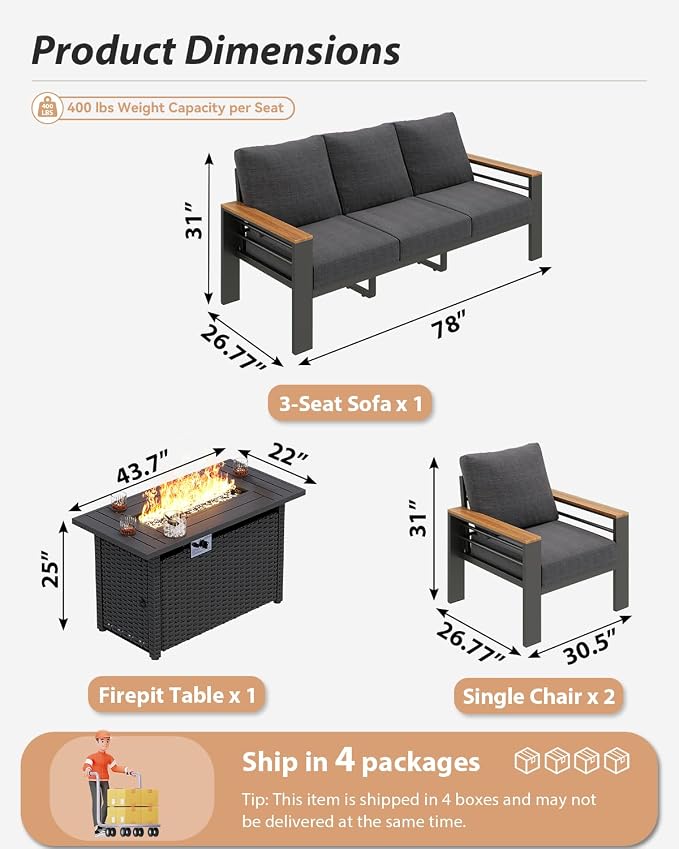 Aoxun Aluminum Outdoor Patio Furniture Set, 6-Piece Outdoor Sectional - Image 7
