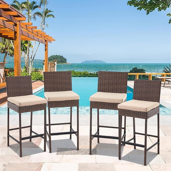 ECOTOUGE Set of 4 Outdoor Rattan Bar Stools - Image 2