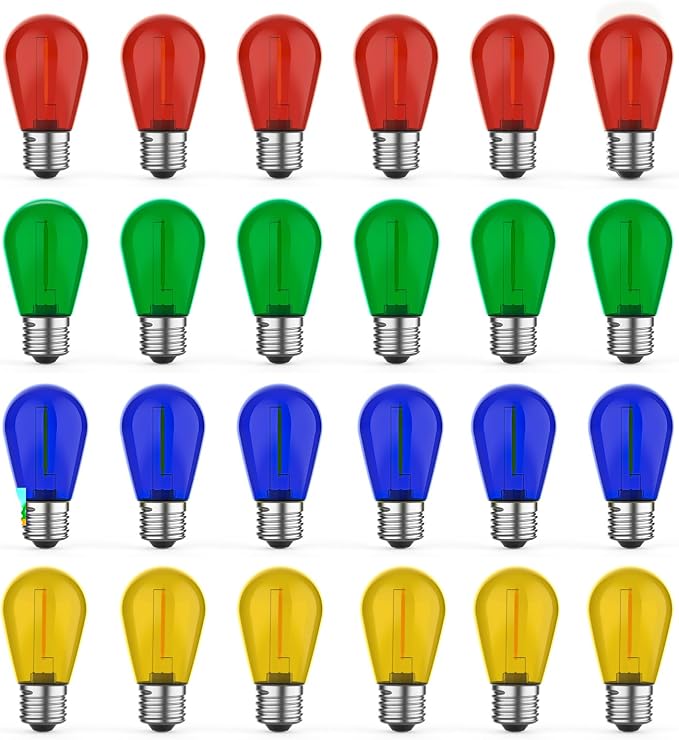 24 Pack S14 Colored LED String Light Bulbs, 1W Plastic Shatterproof Replacement by GvvooHome