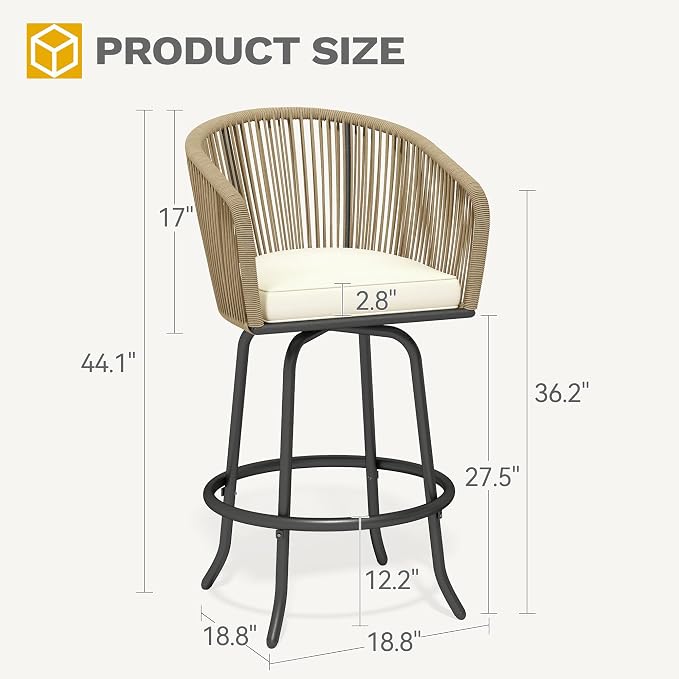 DWVO Outdoor Counter Height Bar Stools Set of 4, Patio Swivel Bar Chairs - Image 3