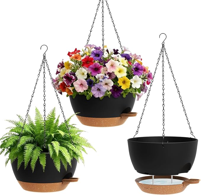 Set of 3-10 Inch Self Watering Hanging Planters by UOUZ