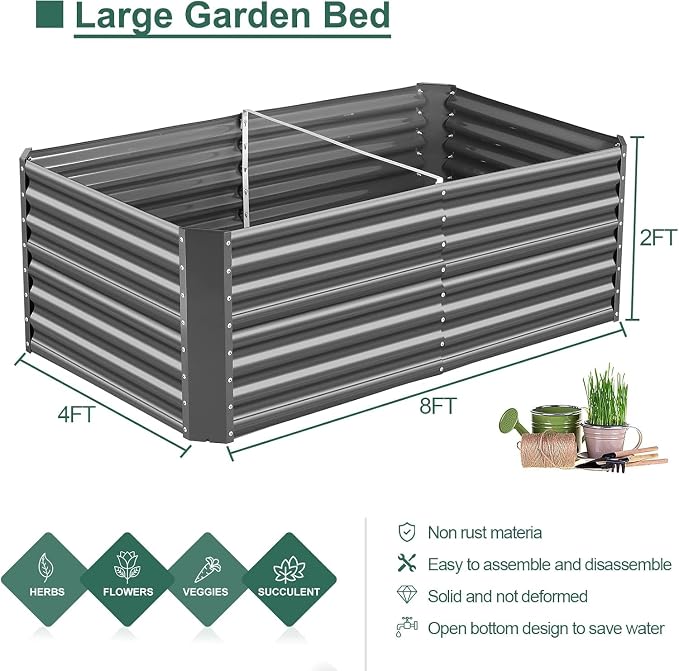 Land Guard 2 Pack 8×4×2ft Galvanized Raised Garden Bed Kit, Galvanized Planter - Image 2