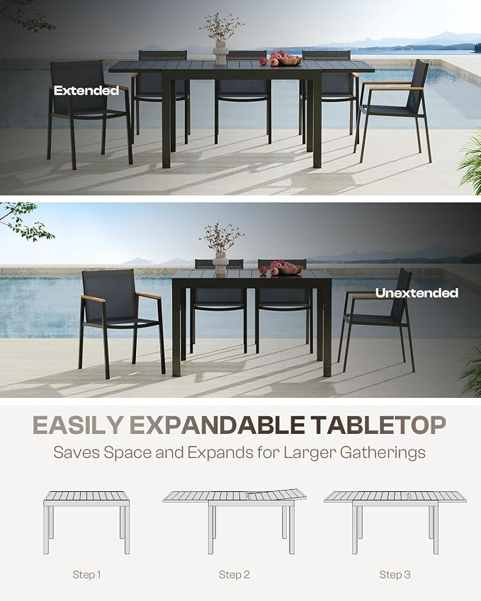 Expandable Outdoor Patio Dining Table Set - Image 2