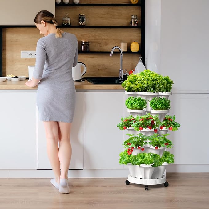 Strawberry Vertical Planter, Stacking Garden Tower, 5 Tiered Stackable Herb - Image 6