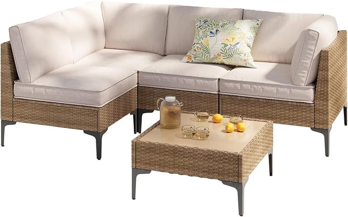 5 Piece Patio Furniture Set, Wicker Modular Outdoor Furniture - Image 9