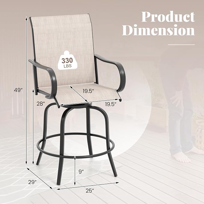 Giantex Set of 4 Swivel Outdoor Bar Stools, All-Weather Bar Height Patio Chairs - Image 4