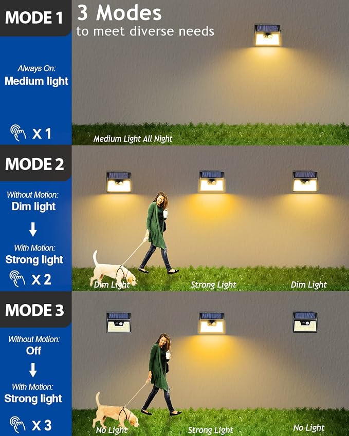 Peasur Solar Lights Outdoor Waterproof, Warm White Motion Sensor Lights Dusk to - Image 4