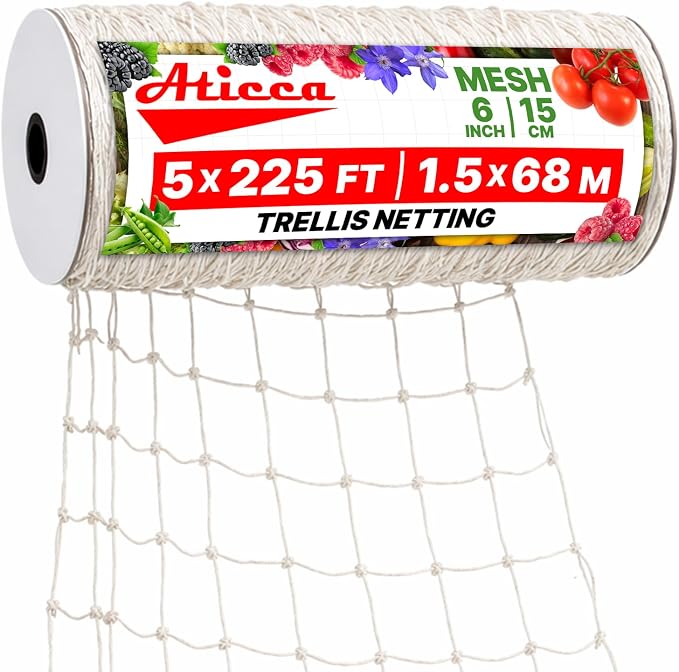 Trellis Netting 5 x 225 ft Heavy Duty Polyester Plant Support Netting White by Aticca