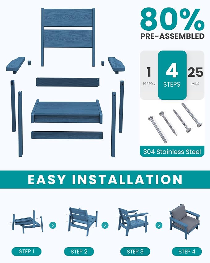 SERWALL Outdoor Patio Furniture Set, 5 Piece HDPE Patio Conversation Sets - Image 7
