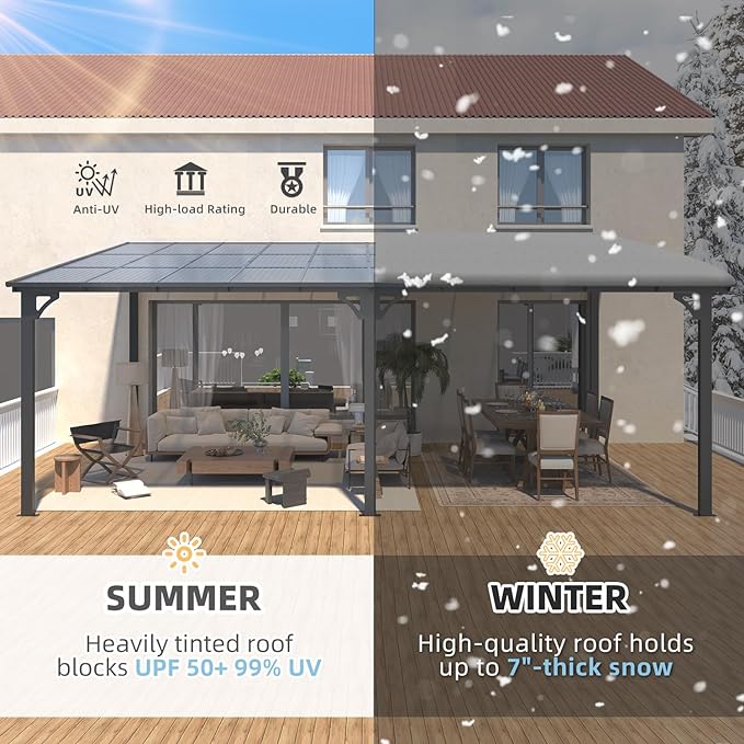 AECOJOY 22' x 8' Gazebo for Patio, Large Wall-Mounted Hard Top Lean-to Gazebo - Image 6
