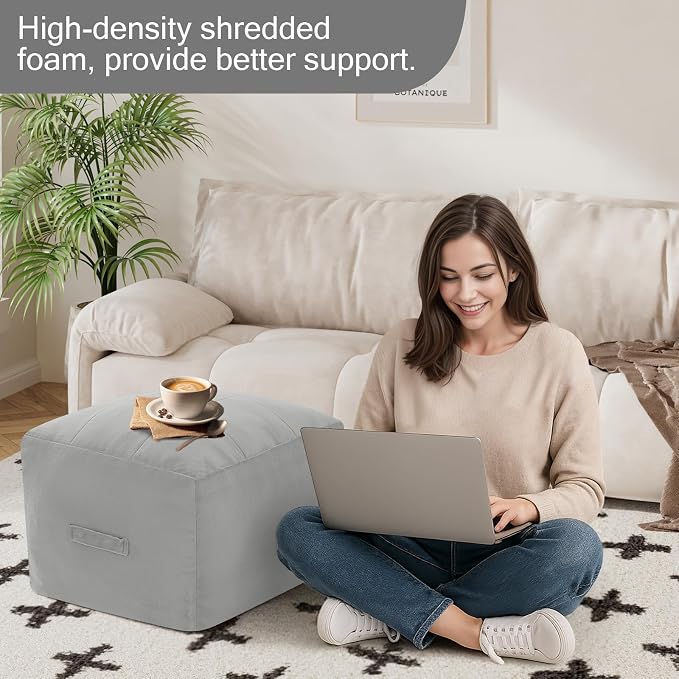 MeMoreCool Square Stuffed Pouf Ottoman Foot Rest, Floor Pouf Foot Stool - Image 4