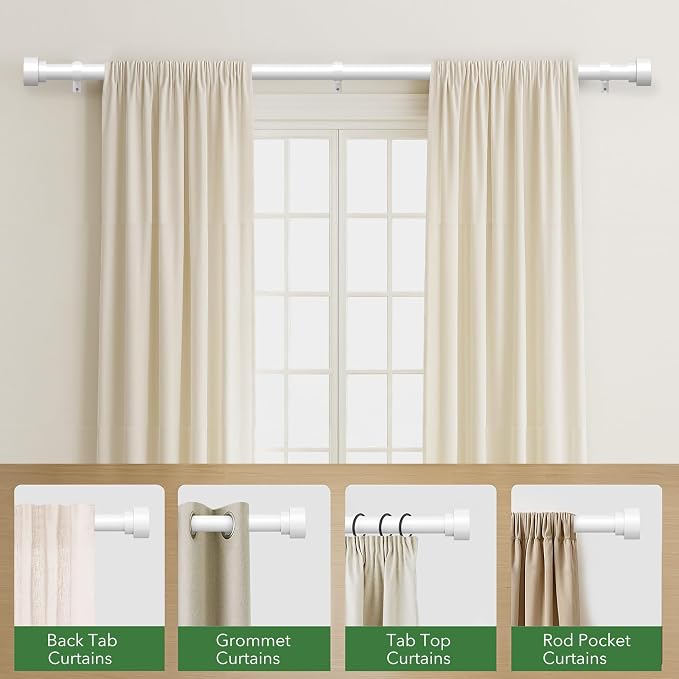 Curtain Rods for Windows 72 to 144, 1 Inch Adjustable White Extra Long Heavy - Image 5
