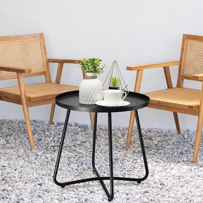 danpinera Outdoor Side Tables, Weather Resistant Steel, Small Round End Table - Image 9