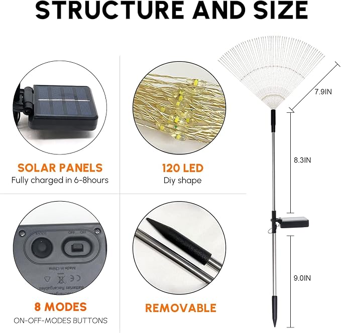 Solar Garden Firework Lights Outdoor Waterproof 6 Pack Solar Powered Art Stake - Image 8