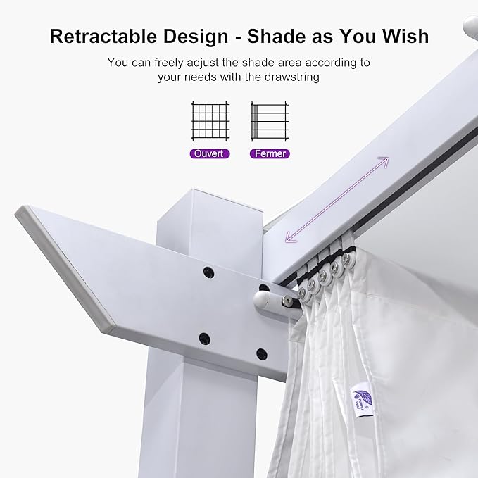 PURPLE LEAF 10' x 10' Aluminum Outdoor Pergola White Wind-Resistant Retractable - Image 5